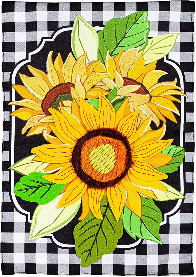 Evergreen Sunflowers and Checks Garden Flag - Thumbnail 2