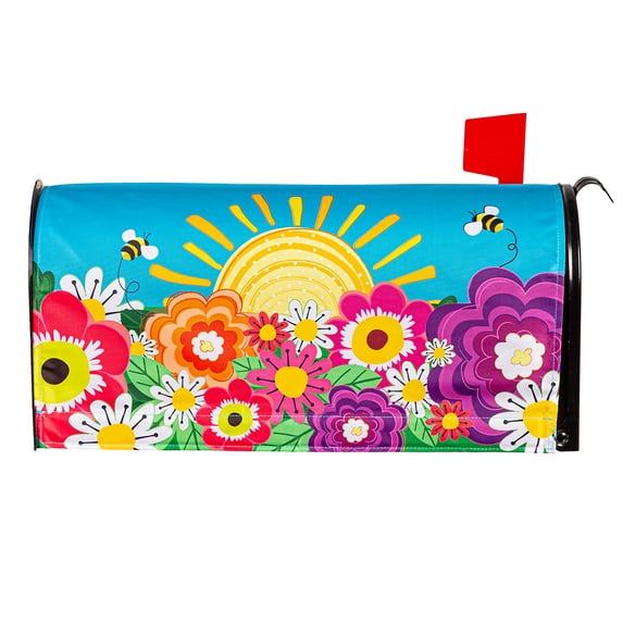 Evergreen Sunshine Floral Magnetic Decorative Mailbox Cover, fits 6.5" x 19" Mailboxes, Wrap Letter Box Cover for Outdoor Garden Entrance