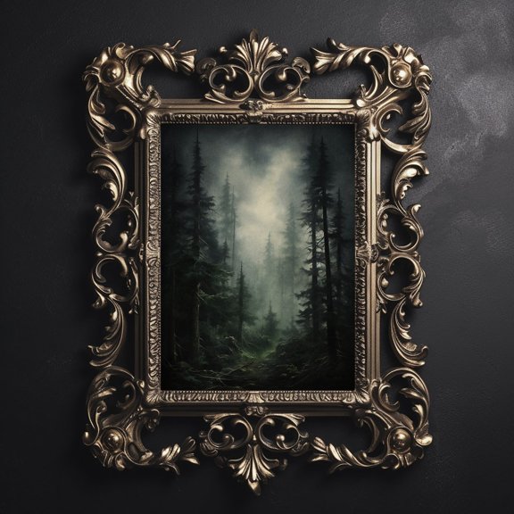 Evergreen Tree Moody Forest Wall Art Print, Deep Spruce Fern Woodland, Dark Academia, Living Room And Gallery Wall Decor