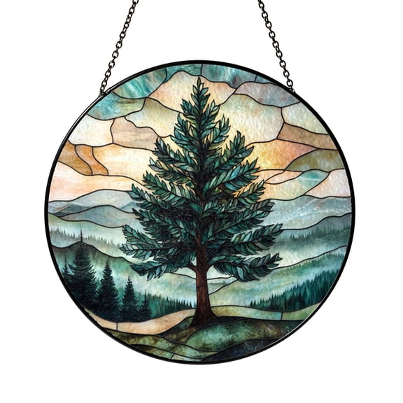 Evergreen Tree Stained Glass Suncatcher – Forest Window Decor1701