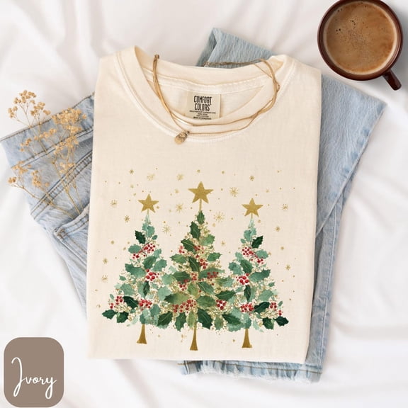 Evergreen Trees Comfort Colors T-Shirt – Rustic Christmas Tee – Woodland Winter Forest Holiday Top