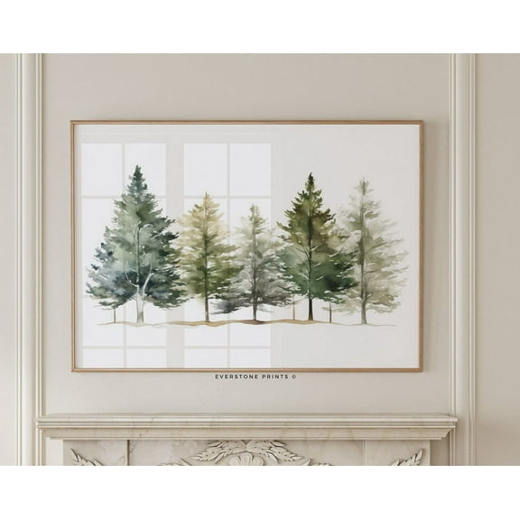 Evergreen Trees Print, Winter Painting, Trees Wall Art, Watercolor Painting, Rustic Farmhouse Art Wall Art, Modern Wall Decor, 12x18 UNFRAMED