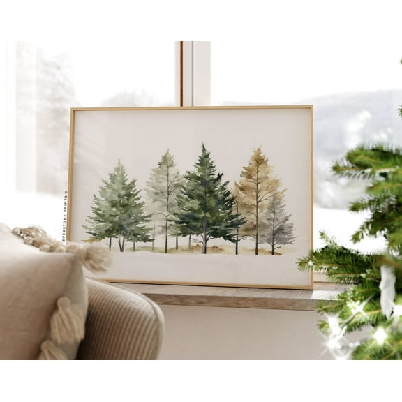 Evergreen Trees Print, Winter Painting, Trees Wall Art, Watercolor Painting, Rustic Farmhouse Art Wall Art, Modern Wall Decor, 24x36 UNFRAMED