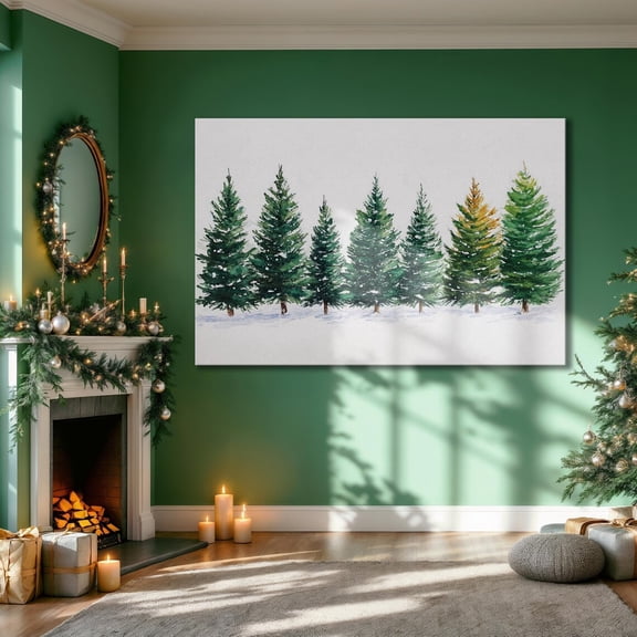 Evergreen Trees Wall Art Snowy Pine Forest Poster Winter Decor Serene Winter Landscape Art Poster Ready To Hang, Unframed Canvas Size 16x24