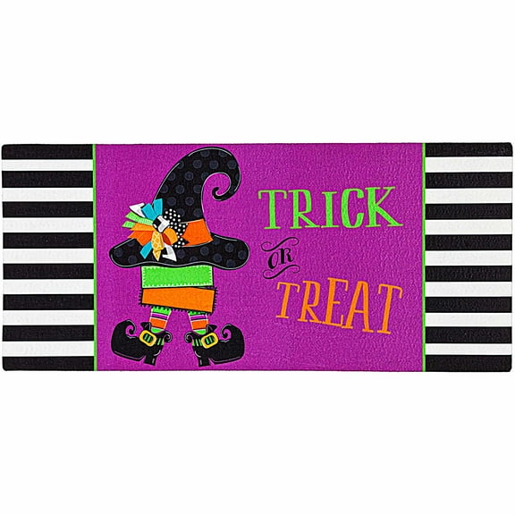 Evergreen 0.25In Trick Or Treat Witch Sassafras Switch Mat, Rubber, Halloween Door Mat Trick Or Treat 432184