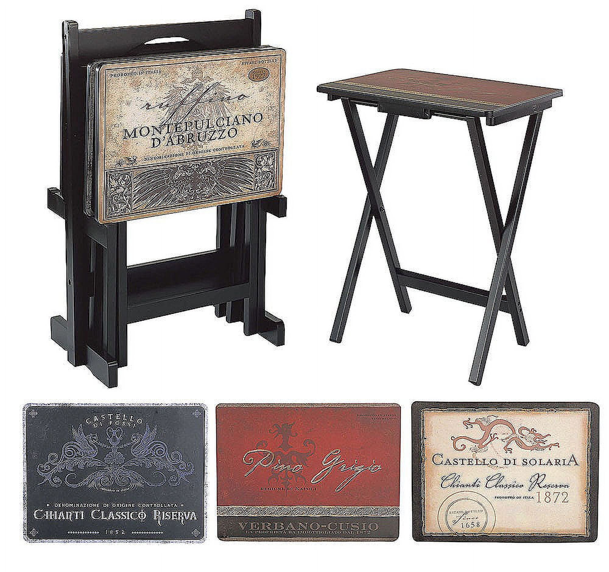 Tuscan Wine Label Foldable TV Tray Set with Stand