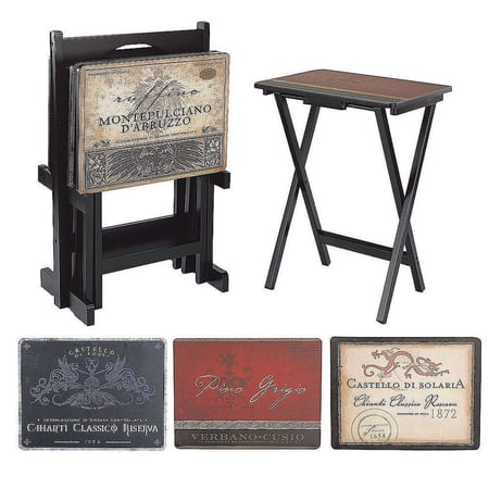 Evergreen Tuscan Wine TV Tray Set with Stand (S/4)