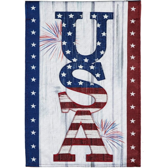 Evergreen USA Fireworks Garden Burlap Flag 12.5 x 18 Inches Indoor Outdoor Decor
