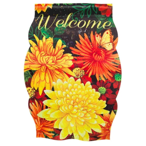 Evergreen Welcome Autumn Imperial Mums Fabric Garden Flag 18 by 12 Inch