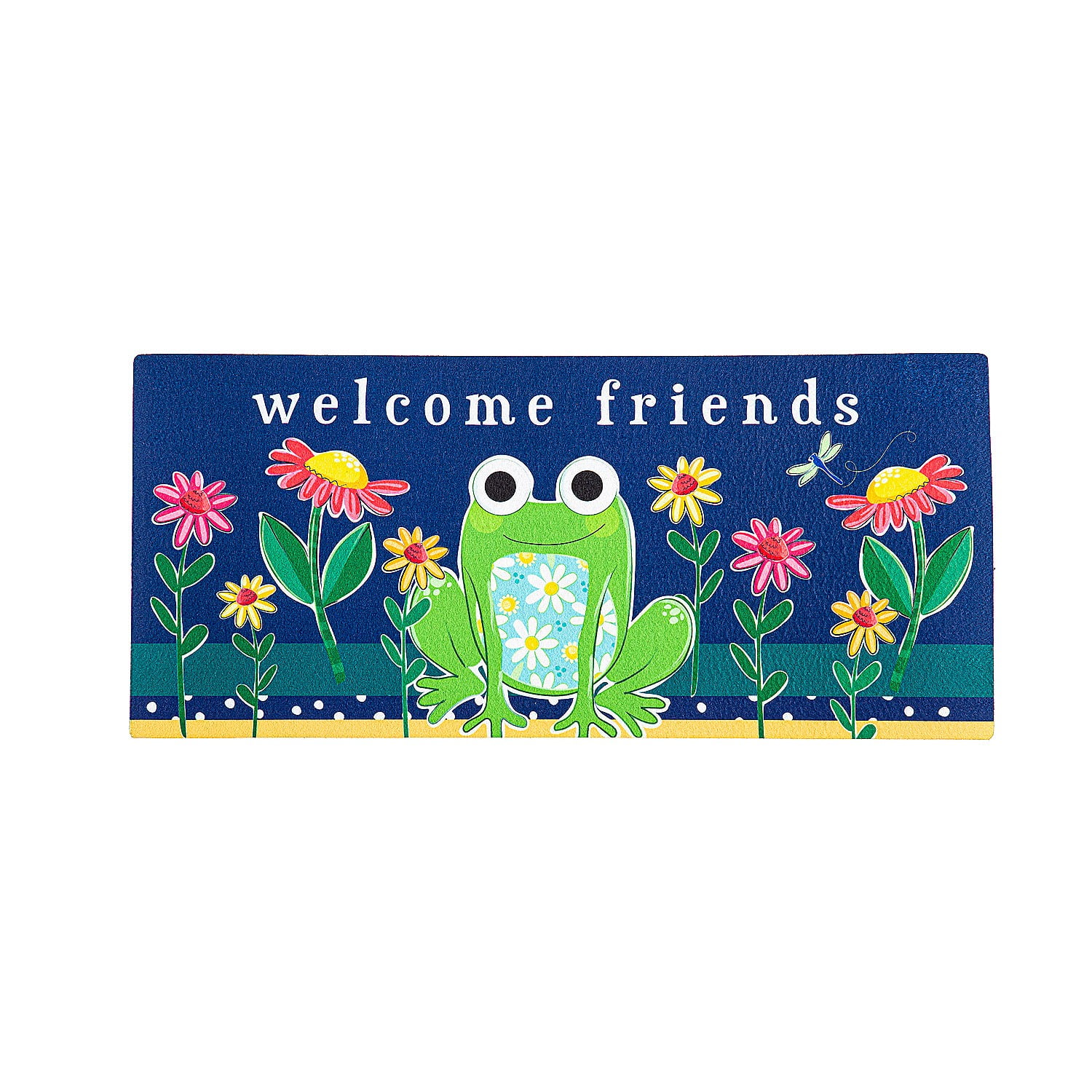 Evergreen Welcome Friends Frog Sassafras Indoor Outdoor Switch Doormat 1'10"x10" Multicolored