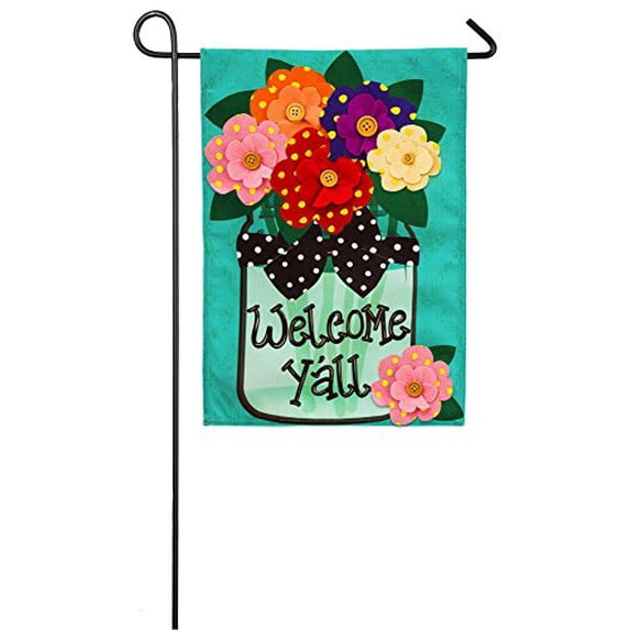 Evergreen Welcome Y'all Polka Dot Flowers Burlap Garden Flag- 12.5 x 18 Inches Outdoor Decor for Homes and Gardens