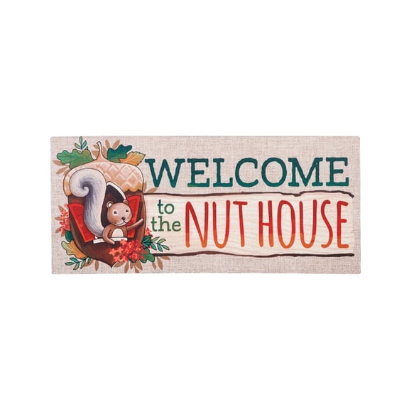 Evergreen Welcome to the Nut House Sassafras Indoor Outdoor Switch Doormat 1'10"x10" Beige