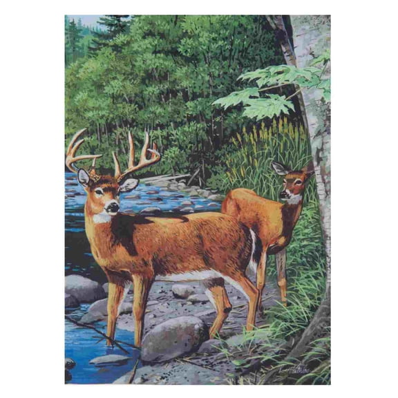 Evergreen White Tail Deer Large Fabric Green Flag 29 By 43 Inch