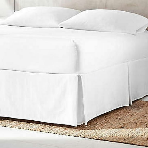 Everhome Cotton Sateen Bed Skirt, 5 Pleat, Tailored 15" Drop, White, Twin