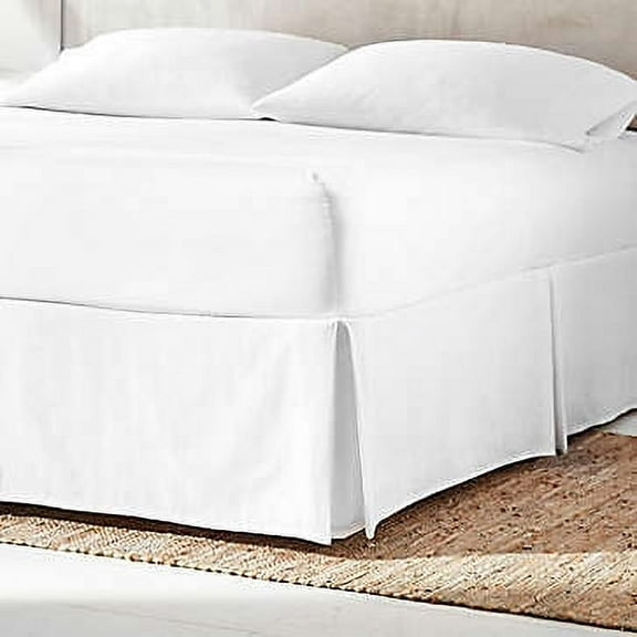 Everhome Cotton Sateen Bed Skirt, 5 Pleat, Tailored 15" Drop, White, Twin