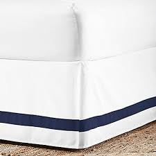 Everhome Emory Hotel Solid Border Bed Skirt, Tailored 15" Drop, White/Navy, Twin