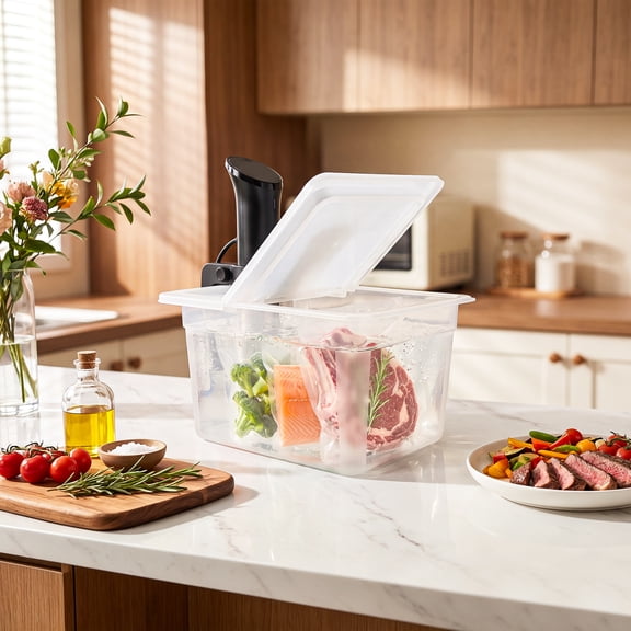 Everie 12 Quart Sous Vide Container with Collapsible Hinged Lid - BPA free Compatible with Most Anova Precision Sous Vide Cookers Diameter Less than 62mm (PP1201NANO)