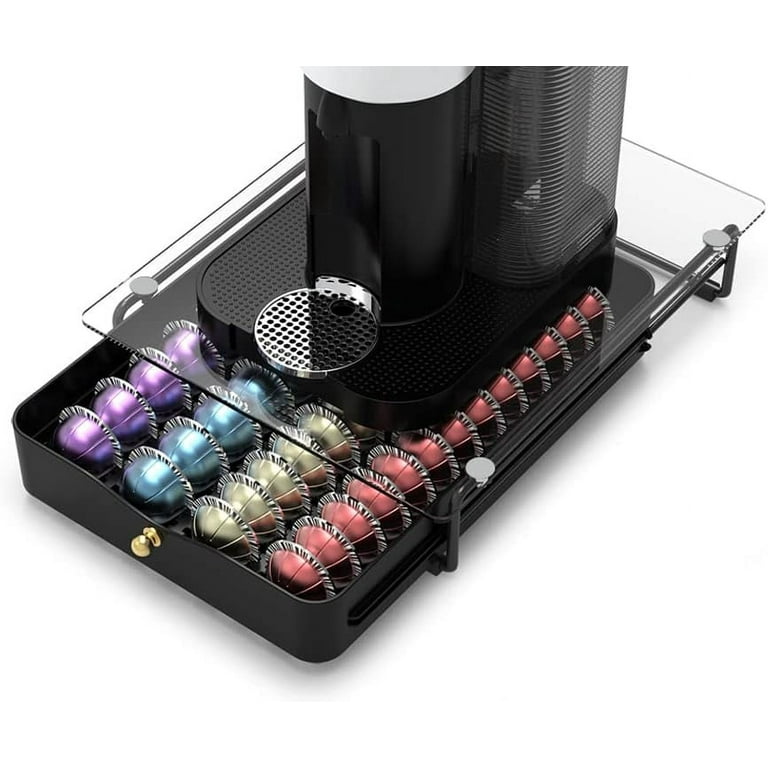 Everie Crystal Tempered Glass Top Organizer Drawer Holder Compatible with  Nespresso Vertuo Capsules, Compatible with 40 Big or 52 Small Vertuoline  Pods, NP02 