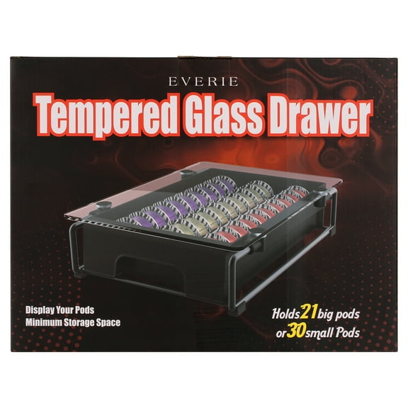 Everie Crystal Tempered Glass Top Organizer Drawer Holder Compatible with Nespresso Vertuo Capsules, Compatible with 21 Big or 30 Small Vertuoline Pods, NP01S