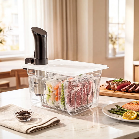 Everie 12 Quart Sous Vide Container with Collapsible Hinged Lid & Rack, Compatible with Anova, Breville Joule, Wancle, Instant Cookers (SET-TY-PP)