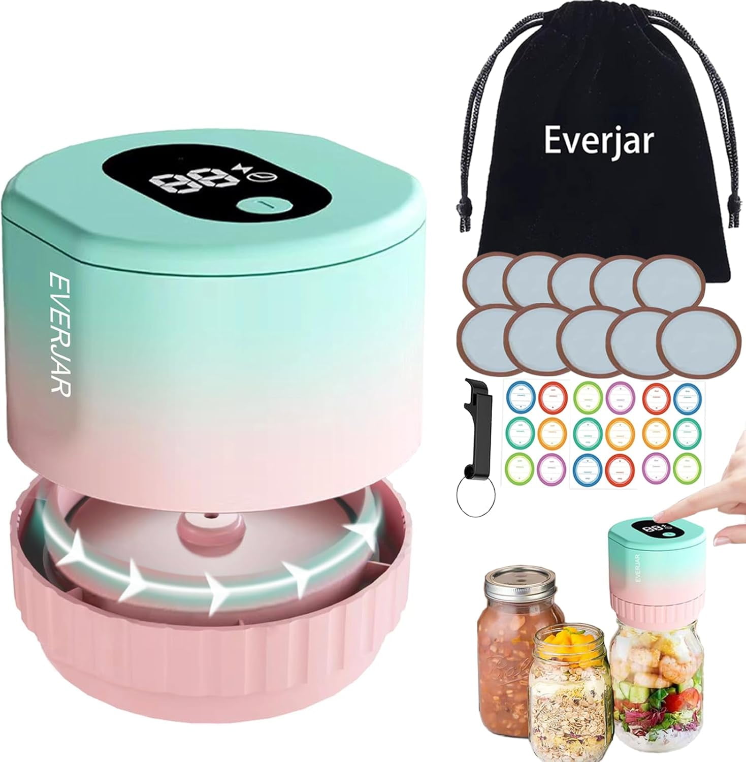 Everjar Mason Jar Vacuum Sealer Kit, Everjar Electric Mason Jar