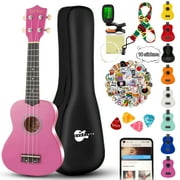 Everjoys 21" Soprano Ukulele Beginner Kit w/ Free Online Lesson, Gig Bag, Strap, Digital Tuner, Spare String, Picks, Polishing Cloth, Rainbow Series