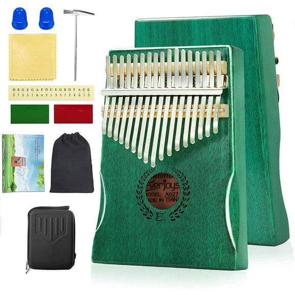 Everjoys Mahogany Kalimba 17 Keys Thumb Piano w/ Instruction Book, Tuning Hammer Portable Mbira Sanza Finger Piano, Gift for Kids Adult Beginners Professionals