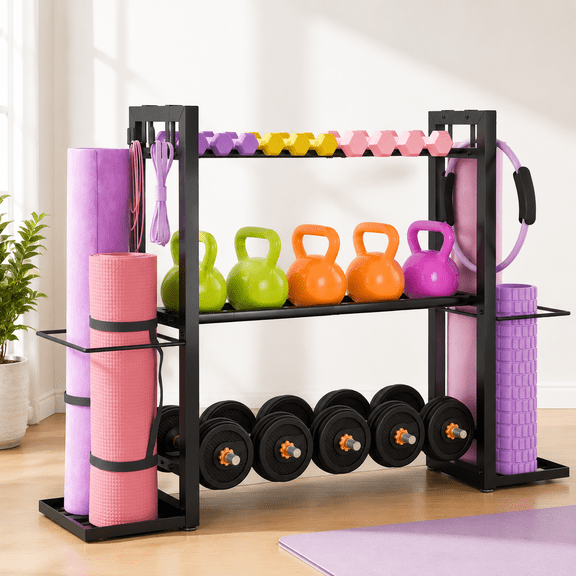 Everkeen Adjustable Dumbbell Rack Stand for Home Gym, 2"-5.5" Adjustable Width Weight Storage Organizer, Heavy Duty Steel Dumbbell Holder Supports 220 lbs per Tier
