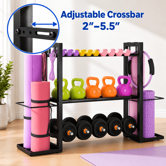 Everkeen Adjustable Dumbbell Rack Stand for Home Gym, 2"-5.5" Adjustable Width Weight Storage Organizer, Heavy Duty Steel Dumbbell Holder Supports 220 lbs per Tier