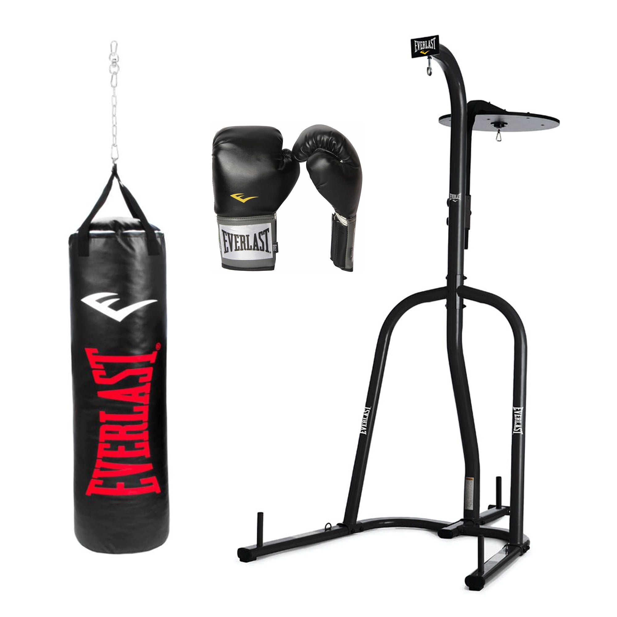 Everlast 2 Station Bag Stand w/NevaTear 100lb Punching Bag & Boxing