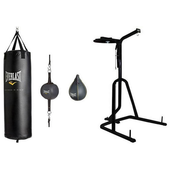 Everlast 3 Station Heavy Bag Stand with 3pc 100-lb Heavy Bag Kit Value Bundle