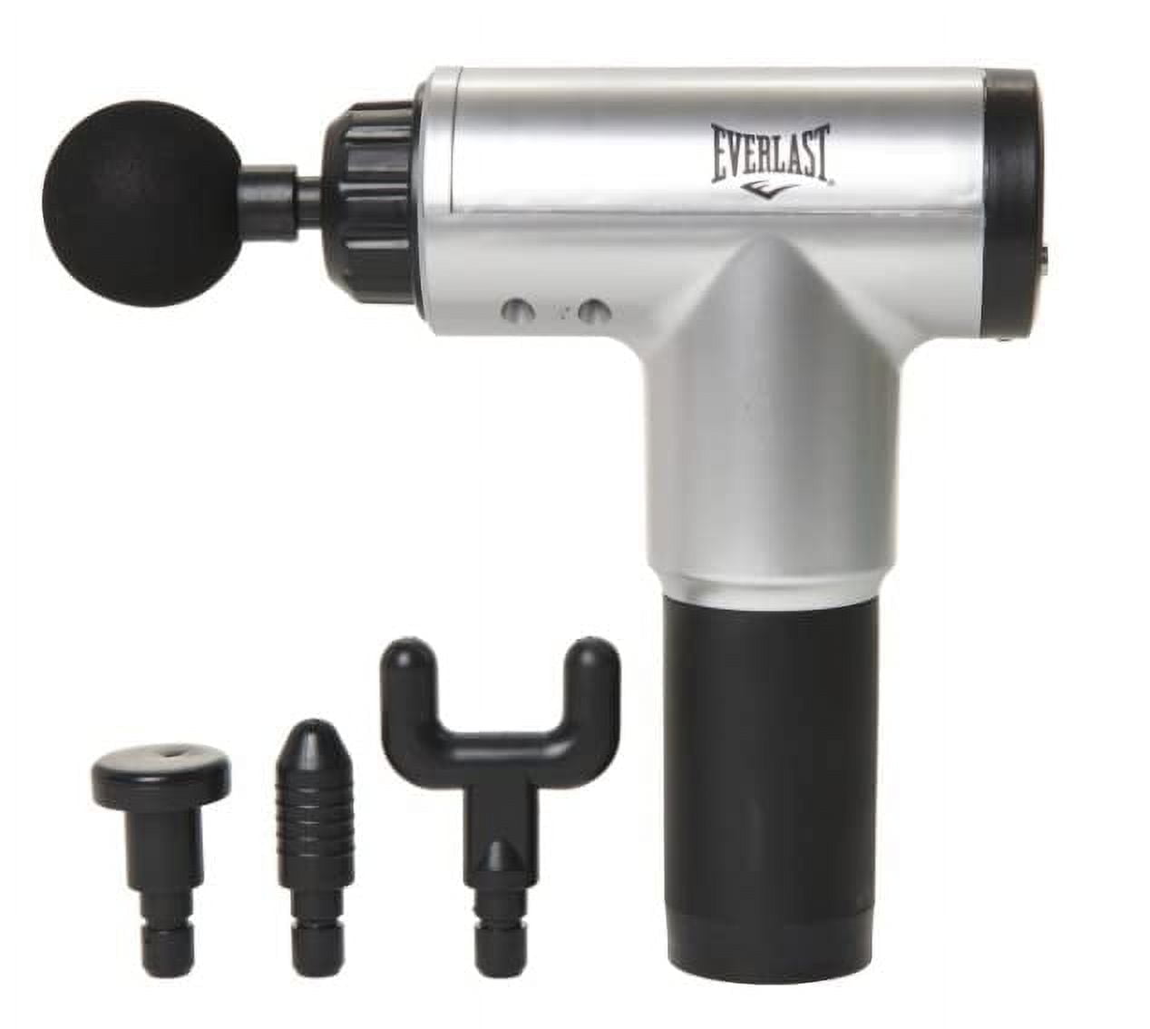 Everlast 6-Speed Deep Tissue Massage Gun| Silver Handheld Percussion Massage with 4 Heads, LED Display, Rechargeable Battery