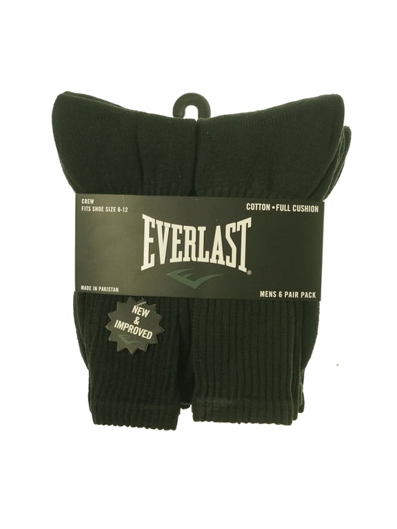 Everlast Men's 6 Pack Crew Banded Socks Black Shoe Size 6-12