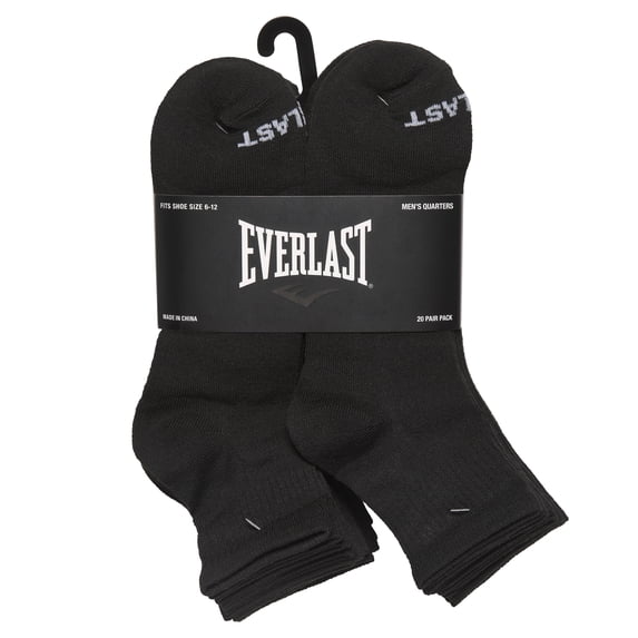 Everlast Men's Quarter Athletic Socks 20-Pairs (Black)
