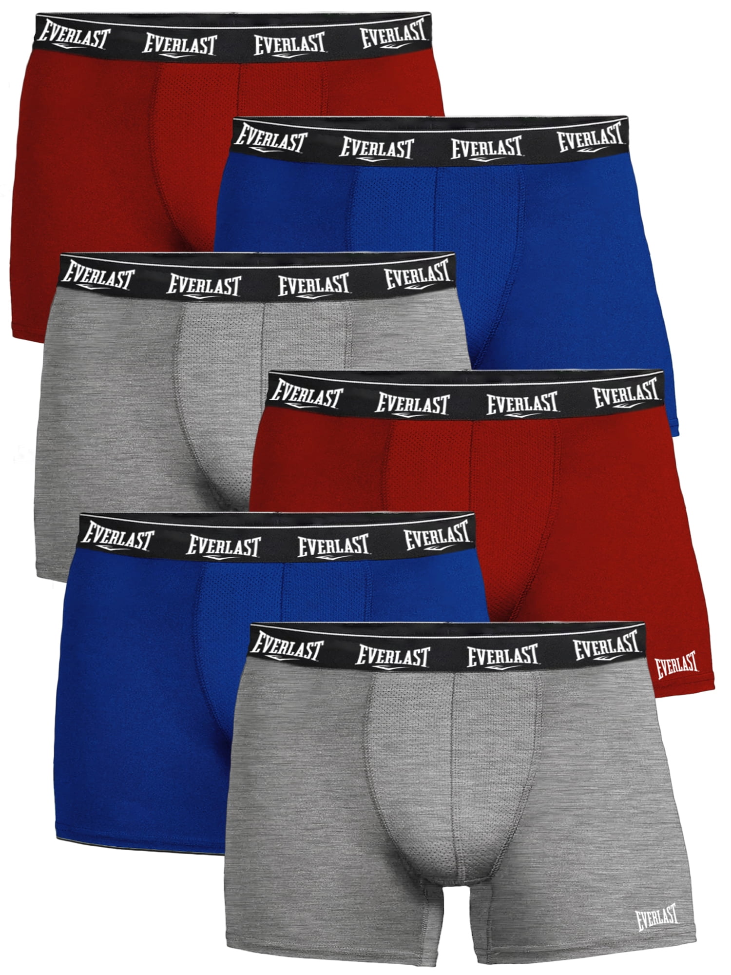 Everlast Men’s Trunks Breathable Cotton Underwear Boxers for Men, Red/Lhg/Royal Small 6-Pack