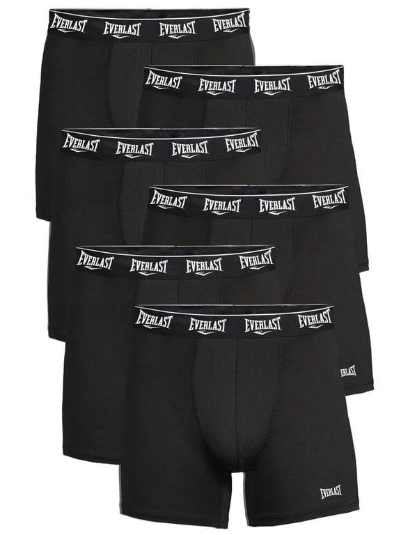 Mens Boxer Briefs Active Performance Breathable Underwear for Men, Black 2X 6-Pack