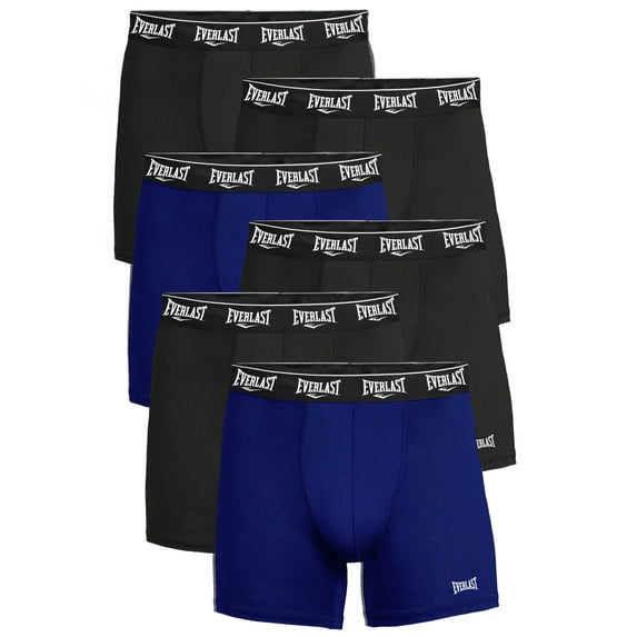 Everlast Mens Boxer Briefs Active Performance Breathable Underwear for Men, Black/Blue XL 6-Pack