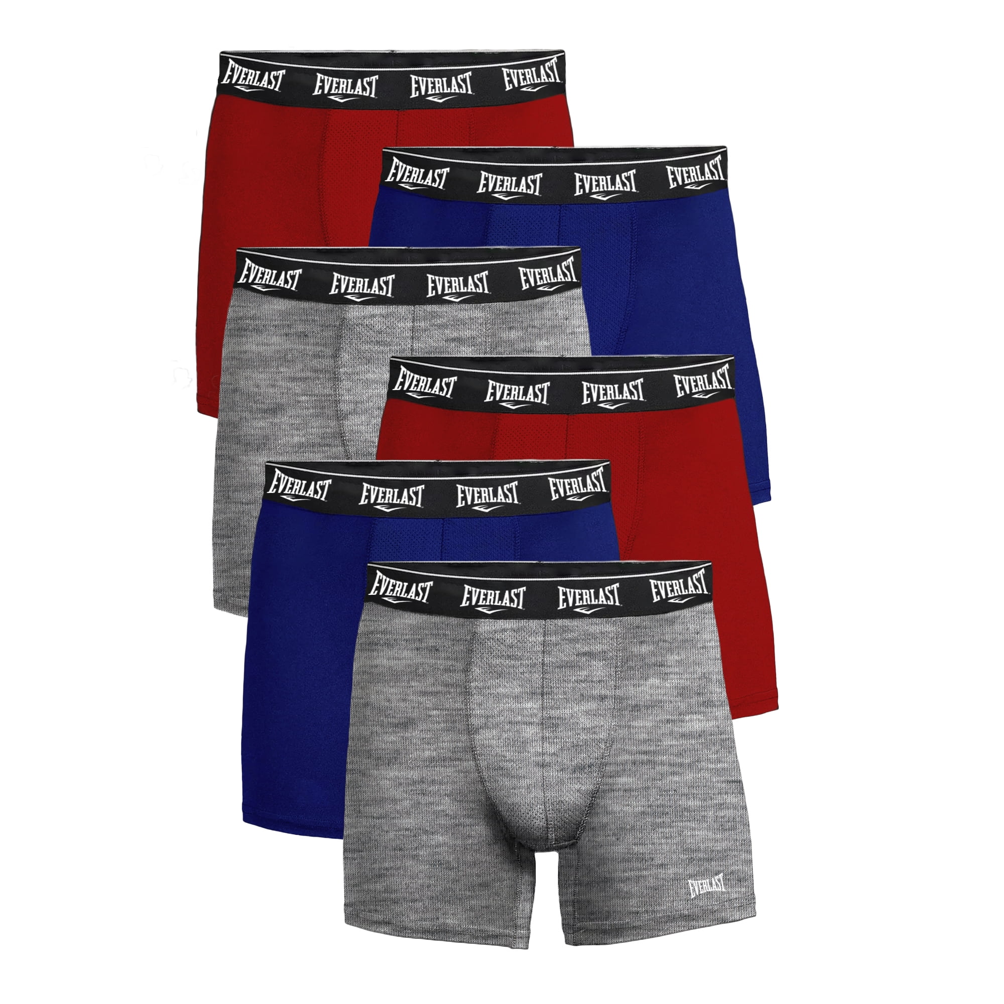Everlast Mens Boxer Briefs Active Performance Breathable Underwear for Men, Red/Lhg/Royal 2X 6-Pack