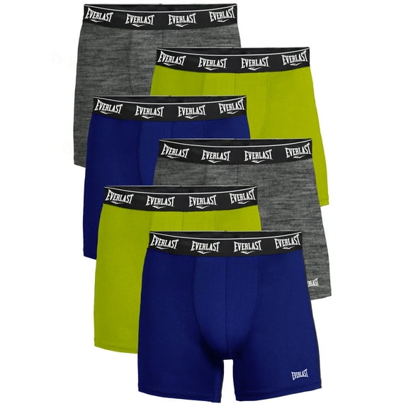 Everlast Mens Boxer Briefs Active Performance Breathable Underwear for Men, Royal/Lime/Chg XL 6-Pack