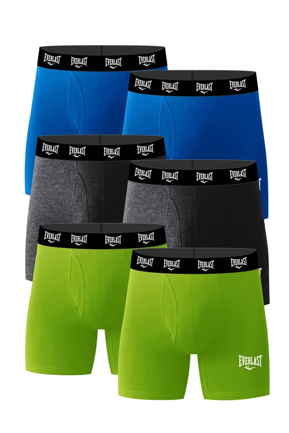 Men's Performance Underwear Stretch Boxer Briefs with Fly, 6-Pack