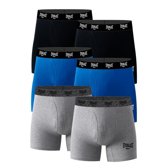 Everlast Men's Performance Underwear Stretch Boxer Briefs with Fly, 6-Pack