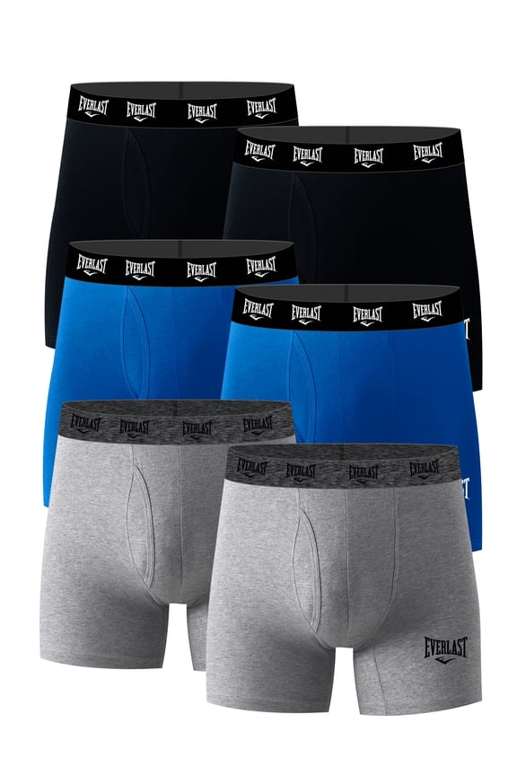 Men's Performance Underwear Stretch Boxer Briefs with Fly, 6-Pack