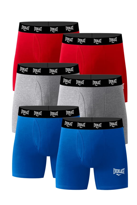 Men's Performance Underwear Stretch Boxer Briefs with Fly, 6-Pack