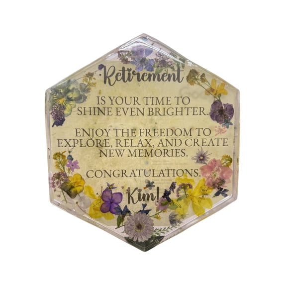 Everlasting Bloom Retirement Plaque - Personalized Resin Real Flowers