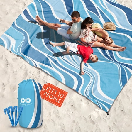 Everlasting Comfort Oversized Extra Large 10-Person Beach Blanket & Mat, Tulum Blue