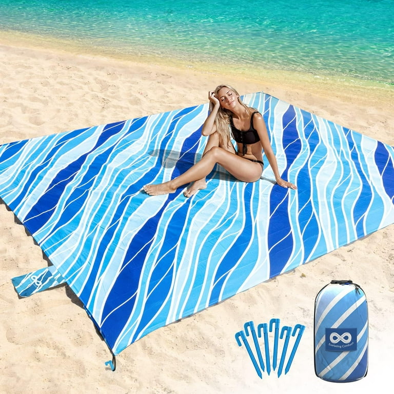Everlasting Comfort 10 Person Beach Blanket Oversized Extra Large Beach Mat Tulum Blue