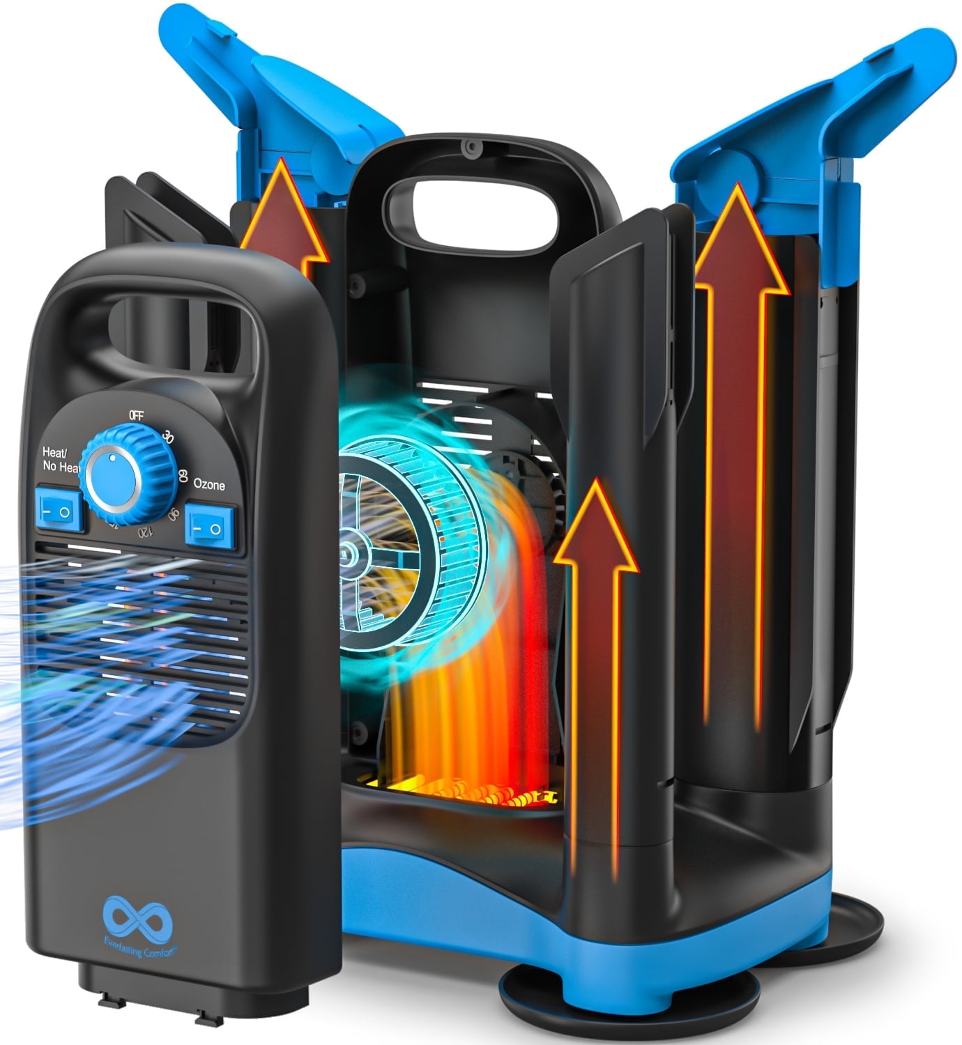 Everlasting Comfort Boot Dryer and Deodorizer Black Hybrid Forced Air Shoe and Glove Dryer with Timer, 4 Drying Tubes, and Quiet Operation