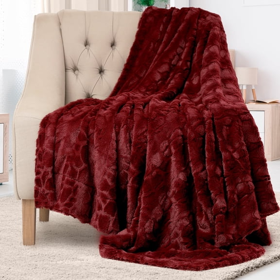 Everlasting Comfort Luxury Polyester Throw Blanket - Soft, 65”x50” (Dark Red)