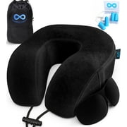 Everlasting Comfort Memory Foam Travel Pillow - Airplane Neck Rest & Plane Accessories (Black)