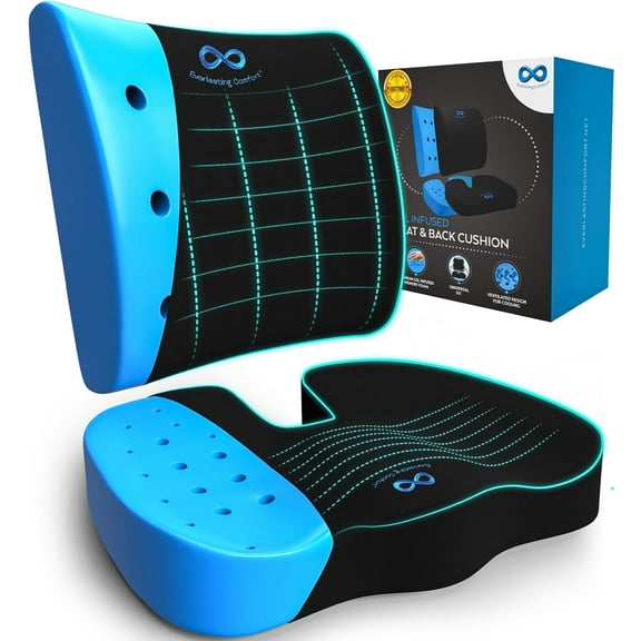 Everlasting Comfort Office Chair Seat Cushion & Lumbar Support Pillow Combo – Gel Memory Foam